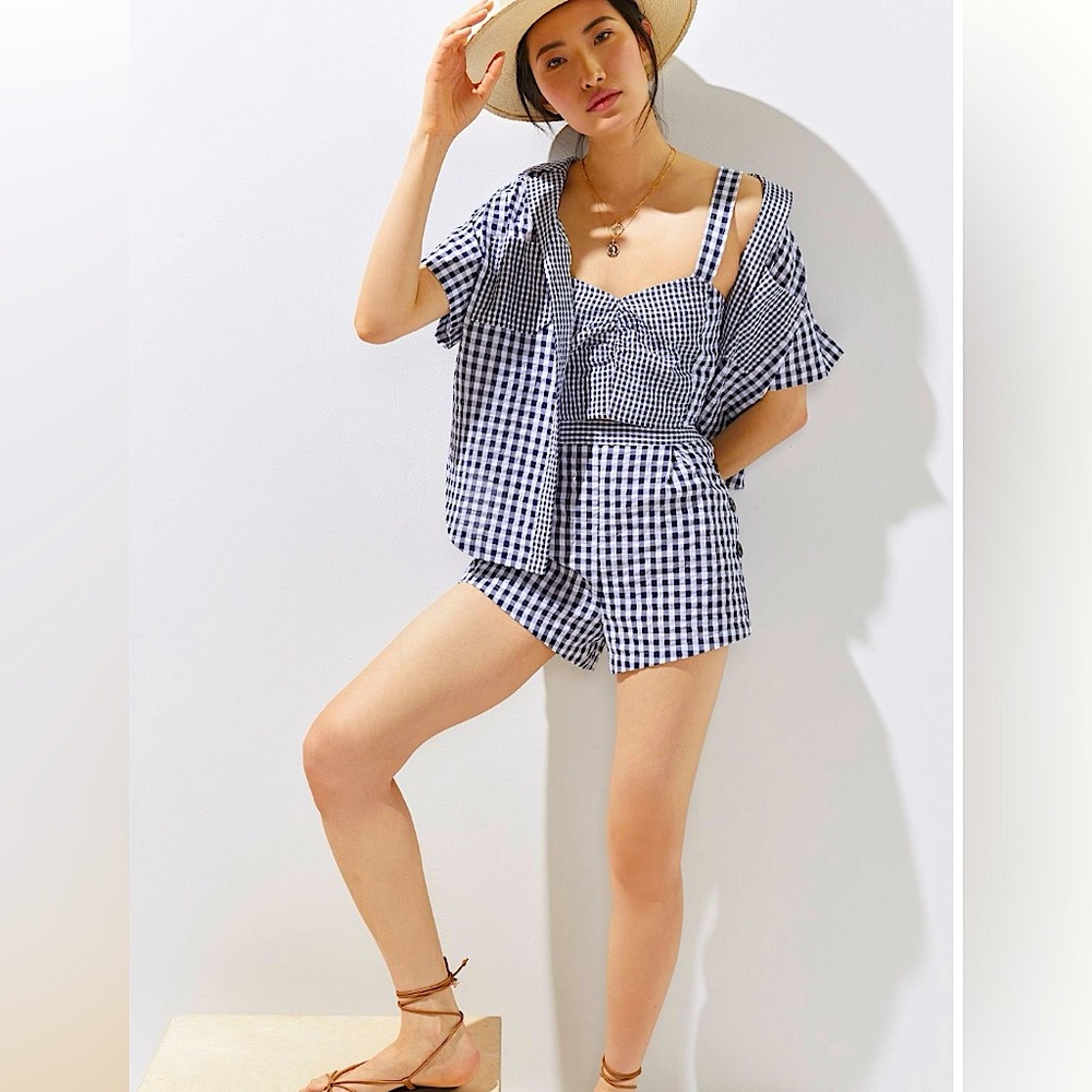 ANTHROPOLOGIE Maeve Gingham Three Piece Short Set